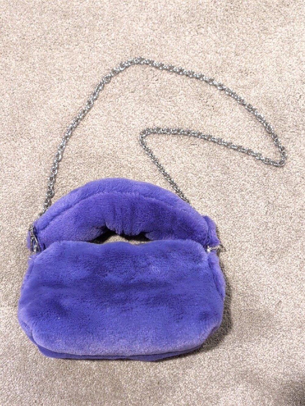 Urban Outfitters Faux Fur Push Mini Tote Purse Bag Purple Chain Strap